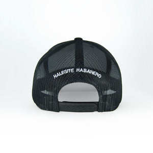 Halesite Habanero Embroidered Six Panel retro Trucker Hat, Black, Adjustable Snapback